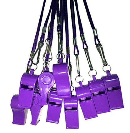 20 Pcs Plastic Loud Whistles with Lanyard for Referee Coaches Basketball Football Sports Training Game Event Lifeguard Survival Emergency Fun School Kids Tool Set Suppliers - color: Purple