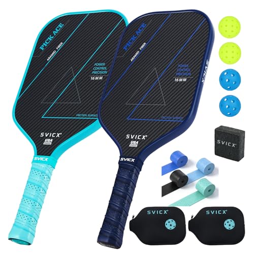 Carbon Fiber Pickleball Paddle 16mm – Professional Pickleball Paddles with Superior Control, Power & Spin – Extended Handle for Two-Handed Grip, USAPA Approved - color: Teal Green&Navy Blue