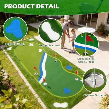 Golf Putting Green Mat - 5FT×10FT/5FT×12FT Putting Green Indoor, Professional Golf Putting Mat with Realistic Turf, Golf Simulators for Home, Multi Holes & Flags for Outdoor Golf Practice