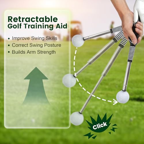 Retractable Golf Swing Trainer, Portable Golf Grip Training Aid for Right-Handed Golfers, Warm-Up Stick for Indoor & Outdoor Practice, Golf Training Equipment for Beginners