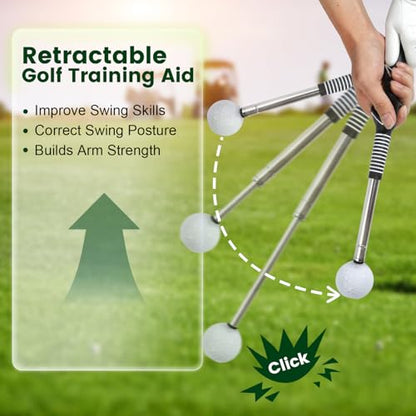 Retractable Golf Swing Trainer, Portable Golf Grip Training Aid for Right-Handed Golfers, Warm-Up Stick for Indoor & Outdoor Practice, Golf Training Equipment for Beginners