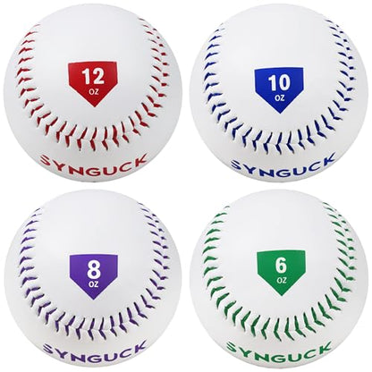 SYNGUCK Weighted Baseballs Set of 2/4/6 - Training Baseballs to Increase Pitching Speed, Arm Strength & Accuracy for Baseball Players, Coaches & Athletes - style: 4 Pack(6/8/10/12oz)