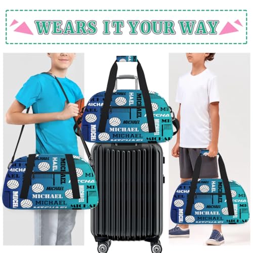 Custom Volleyball Gym Bag Duffel Bag for Women Men, Personalized Name Sport Bag Overnight Bags Customized Travel Weekender Bag, Blue - color: Blue