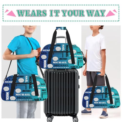 Custom Volleyball Gym Bag Duffel Bag for Women Men, Personalized Name Sport Bag Overnight Bags Customized Travel Weekender Bag, Blue - color: Blue