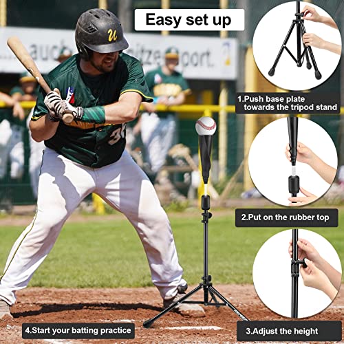 Baseball Tee Batting Tee Softball Tee Portable Travel Hitting Tee,Easy Adjustable Height,Stable Tripod Stand - color: Black Pro