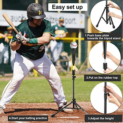 Baseball Tee Batting Tee Softball Tee Portable Travel Hitting Tee,Easy Adjustable Height,Stable Tripod Stand - color: Black Pro