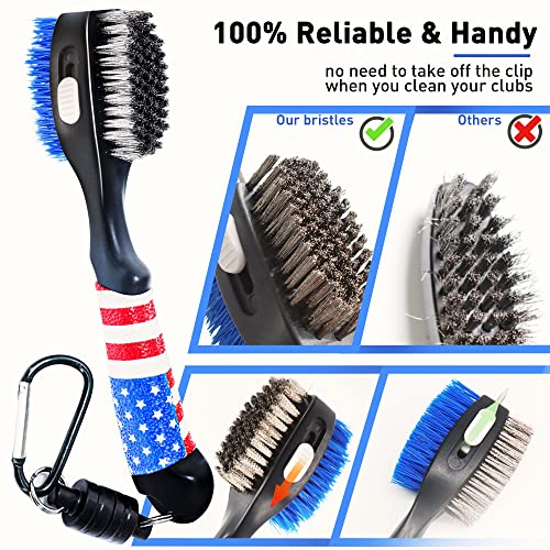 Golf Club Brush and Amercian Flag Golf Towels, Golf Groove Cleaner Cleaning kit, Golf Accessories Cleaner Tool with Strong Magnet Stick to Golf Clubs or Bag - color: Towels and Brush