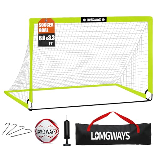 LOMGWAYS Soccer Goal – Foldable Frame Net for Kids + Youth – Indoor + Outdoor Soccer Goal with Carry Bag – Easy Set up – Multiple Sizes for Practice & Games - size: 6.6x3.3FT(Size 5 Ball)