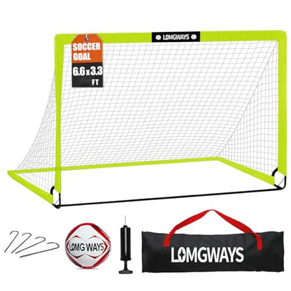 LOMGWAYS Soccer Goal – Foldable Frame Net for Kids + Youth – Indoor + Outdoor Soccer Goal with Carry Bag – Easy Set up – Multiple Sizes for Practice & Games - size: 6.6x3.3FT(Size 5 Ball)