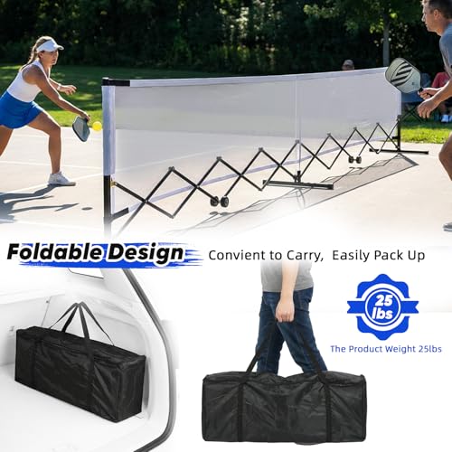 tonchean Retractable Pickleball Net 22FT Lightweight Indoor/Outdoor Foldable Pickleball Net with Steady Metal Frame and Carry Bag for Backyards, Driveways and Garages, Free Assembly