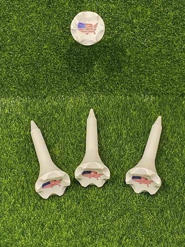 1 ½” Plastic Golf Tees – USA Flag Design Short Tees for Irons, Par Threes, Hybrids, and Driving Range - Pack of 50, 100, 200 or 500 Bulk in High Visibility White Durable Plastic…