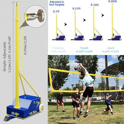5ft-6.8ft Volleyball Poles, Volleyball/Badminton Net with Stand, Volleyballs Net Stand with Heavy Duty Base, Indoor & Outdoor Volleyballs Poles, Badminton Pole Set for Adults Kids School