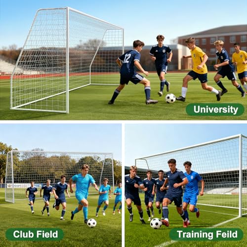 NAIZEA Soccer Goals - 24x8/21x7/18x7/12x6/16x7/10x6/8x6/6x4FT Soccer Goals for Backyard Training- Portable Metal Soccer Net for Youth & Adults - Heavy Duty Steel for Indoor Outdoor Games & Practice - size: 24ft x 8ft, style: Trainer-White/Steel