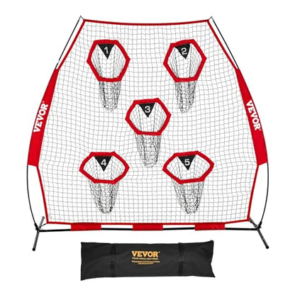 VEVOR 7 x 7 ft Football Throwing Net,Quarterback Training Equipment with 5 Target Pockets ,Includes Straps and Portable Carry Case, Improve QB Throwing Accuracy
