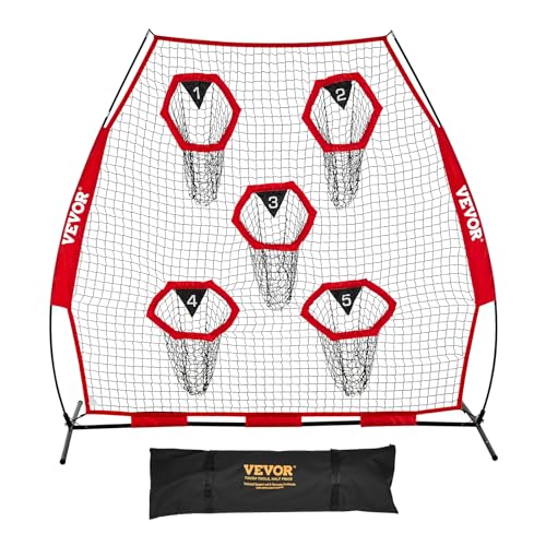 VEVOR 7 x 7 ft Football Throwing Net,Quarterback Training Equipment with 5 Target Pockets ,Includes Straps and Portable Carry Case, Improve QB Throwing Accuracy