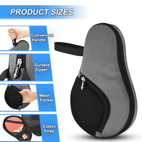 Cosmos Table Tennis Paddle Bag Paddles Case Cover Waterproof Ping Pong Racket Bat Storage Case Holder with Ping Pong Ball Mesh Storage Pocket Organizer, Fits 2 Paddles - color: Gray