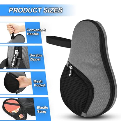 Cosmos Table Tennis Paddle Bag Paddles Case Cover Waterproof Ping Pong Racket Bat Storage Case Holder with Ping Pong Ball Mesh Storage Pocket Organizer, Fits 2 Paddles - color: Gray