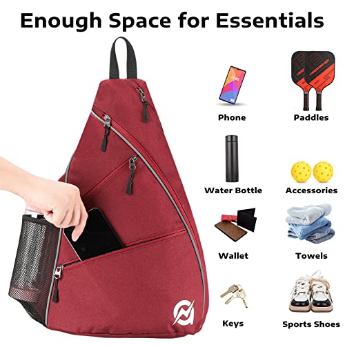 A11N SPORTS Pickleball Bag, Reversible Crossbody Sling Bag/Backpack for Women Men - color: Burgundy