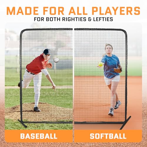 ACELETIQS Baseball Pitching Net & i-Screen (Compact & XL Sizes) Softball Baseball Pitcher Protector for Batting Cages and Fields | Heavy Duty Net for Back Drive, Line Protection - Multi-Purpose Use - size: 7x7 Feet