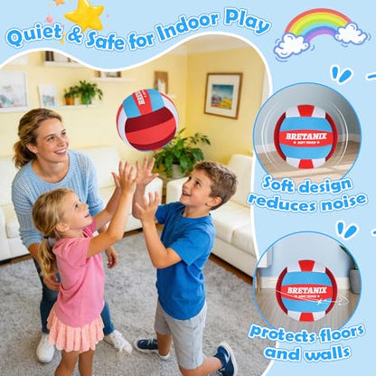 Soft Indoor Volleyball – Quiet Lightweight Fabric Volleyball for Kids, Youth & Beginners, Safe Training Ball, Pump Included - color: Red/Blue