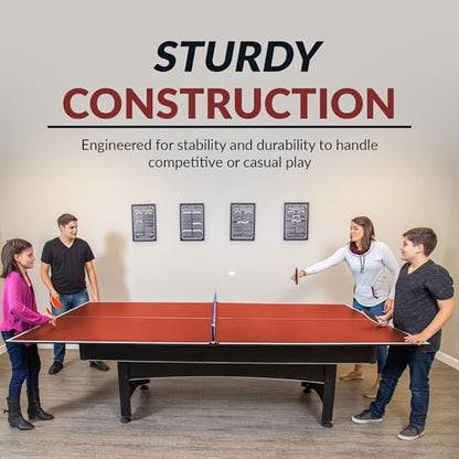 Hathaway 9 ft Quick Set Table Tennis Conversion Top – Regulation Sized, Foldable, Durable Engineered Surface, Protection Pads – Indoor Ping Pong Table Topper for Pool Table w/Net & Posts