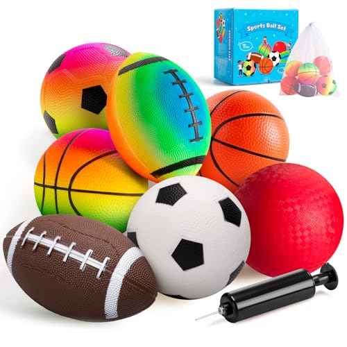 Balls for Toddlers 1-3, 7 Pcs 5" Playground Balls for Kids, Soft Rubber Small Sports Ball Set with Football, Basketball, Soccer, Indoor Outdoor Toddler Toys Games Gifts for Boys Girls - color: 7 pcs