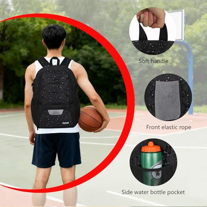 Goloni Basketball Backpack,Large Sports Bag with Ball Compartment & Shoe Compartment,Basketball Bag Fit Volleyball, soccer,Gym - color: Starry Sky Black