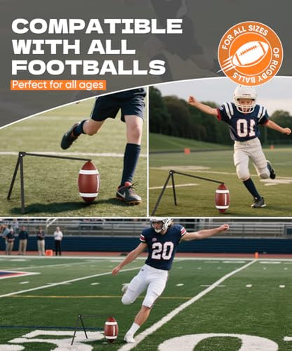 Football Kicking Tee Stand, Portable Field Goal Kicking Holder for Adult & Youth, Pro Metal Place Kickoff Training Practice Stand Equipment Compatible with All Ball Sizes, Black, 1 Pack