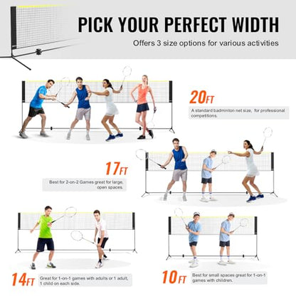 VEVOR Badminton Net, Height Adjustable Volleyball Net, Wide Foldable Pickleball Net, Portable Easy Setup Tennis Net Set with Poles, Stand and Carry Bag, for Kids Backyard Game Indoor Outdoor Use - size: 20 ft