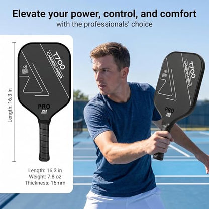 Pickleball Paddle Set of 2 T700 Carbon Fiber – Textured Surface Rackets for Spin & Control, Includes 4 Pickleballs & Bag, Durable Lightweight Pickleball Kit - color: 1