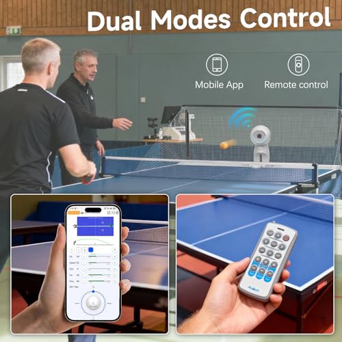 Table Tennis Robot, PUSUN Ping Pong Machine with Ball Recycling Facility, Built-in Preset Training Drills, Smart App Control, Real-time Spin/Speed/Landing Point Adjustment,Easy to Install