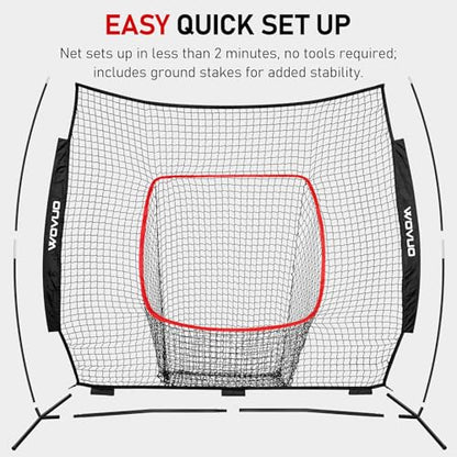 7x7 ft Baseball Net for Batting Pitching Hitting, Softball Pitching Net with Strike Zone, Tee, Ball Caddy, Softball Batting Net Baseball Training Equipment for Kids Adult Youth Sport Practice - color: Black