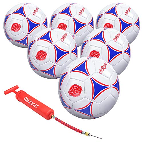 GoSports Premier Soccer Balls - Single or 6 Pack - Sizes 3, 4, 5, with Ball Pump - size: 6 Pack - Size 4