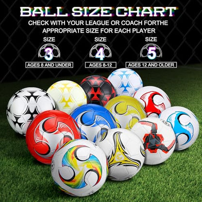 Lenwen 12 Pcs Soccer Balls with Pump Bulk Official Size 5 4 3 Kids Teens Adult Indoor Outdoor Sports Soccer Gift for Play Training Gift Party Back to School - size: Size 4, style: Cool Style