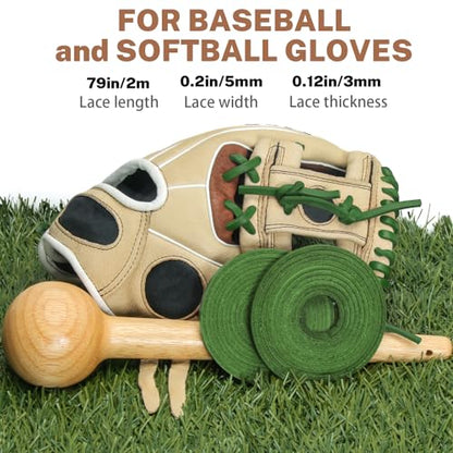 Softball Baseball Glove Lace, Mitt Lace Repair Kit Includes 2 Leather Laces and Lacing Needle for Catcher's Glove - color: Green