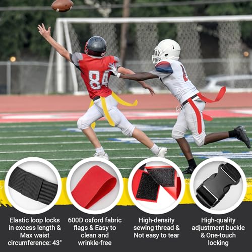 Flag Football Belts, 6/8/10/12/14 Player Flag Football Set for Kids, Youth & Adult, Adjustable Flag Football for Waist 22-43"