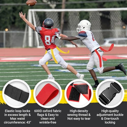 Flag Football Belts, 6/8/10/12/14 Player Flag Football Set for Kids, Youth & Adult, Adjustable Flag Football for Waist 22-43"