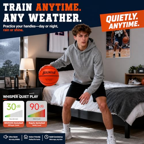 BOUNOVA Silent Basketball | Real Feel Powerful Bounce | Elegant Gift Box Packaging | Pro-Grade PU Foam Indoor Basketballs for Quiet Dribbling & Training - size: Size 7