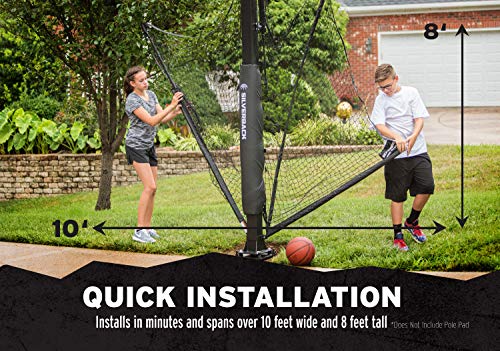 Silverback Basketball Yard Guard Defensive Net System Rebounder with Foldable Net and Arms into Pole, White/Black, Large