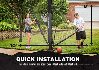 Silverback Basketball Yard Guard Defensive Net System Rebounder with Foldable Net and Arms into Pole, White/Black, Large