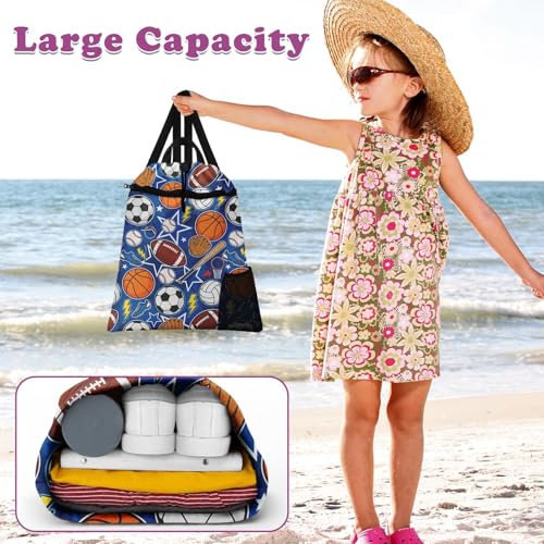 Sports Ball Drawstring Backpack, 15” x 17” Waterproof Swim Bag for Beach Swimming Pool, Lightweight Foldable Gym Bag with Water Bottle Holder for Sports Travel