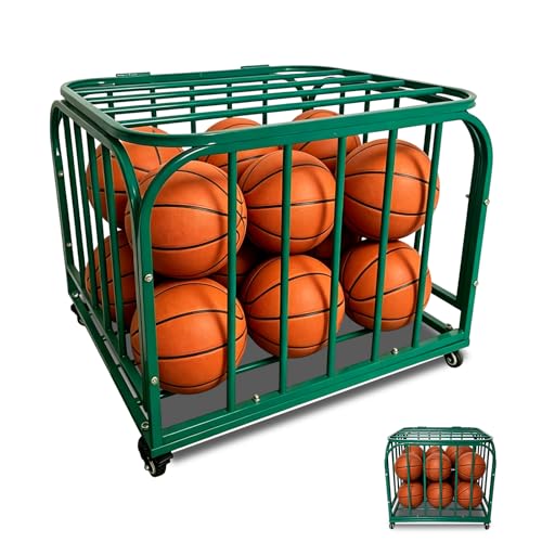 Ball Storage Cart, Basketball or Volleyball Storage Bin with Wheels, Durable Rolling Exercise Ball Cart Holder, Basketball Holder Cage for Indoor and Outdoor, Gym, School, Club - size: ‎Hold 30 Balls-7 27.6 in*31.5 in*35.4"