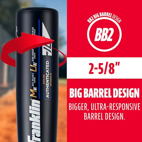 Franklin Sports Youth Baseball Bat - Heist Kids Baseball Bats for Ages 8-12 - 2 5/8" Inch Big Barrel Kids Metal Bat - Youth Drop -9 + -10 Aluminum Bats - USA Baseball - 26" to 30" Bats