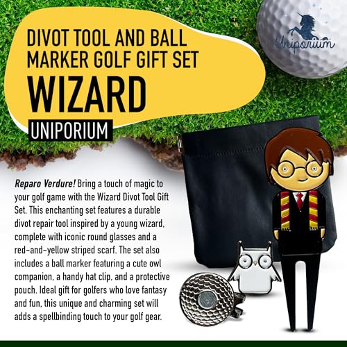 Golf Divot Tool Gift Set – Magnetic Divot Tool, Ball Marker, Hat Clip, & Case Made in USA from Durable Rust-Free Material for Easy Ball Marking, Repairing Divots, and Perfect Golf Gifts - color: Wizard