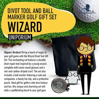 Golf Divot Tool Gift Set – Magnetic Divot Tool, Ball Marker, Hat Clip, & Case Made in USA from Durable Rust-Free Material for Easy Ball Marking, Repairing Divots, and Perfect Golf Gifts - color: Wizard