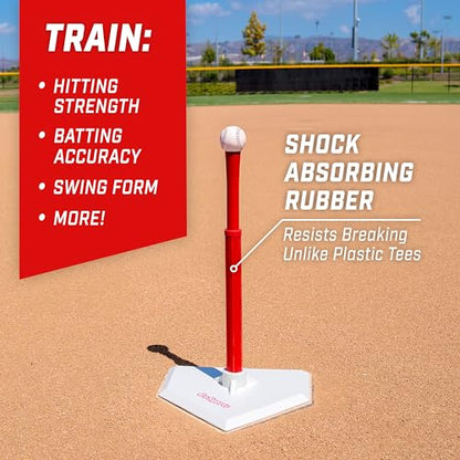 GoSports Baseball & Softball Batting Tees - Choose Jr. or Standard - Adjustable Rubber Hitting Tee - color: Standard Red