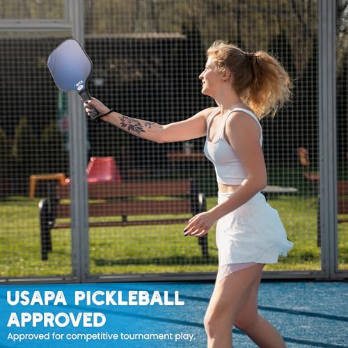 Pickleball Paddle Set | 2 Lightweight Pickleball Rackets w/Fiberglass Surface & 5-Inch Non-Slip Handle, 4 Balls, 1 Carry Bag | USAPA Approved Set for Men & Women - color: Blue