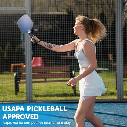 Pickleball Paddle Set | 2 Lightweight Pickleball Rackets w/Fiberglass Surface & 5-Inch Non-Slip Handle, 4 Balls, 1 Carry Bag | USAPA Approved Set for Men & Women - color: Blue