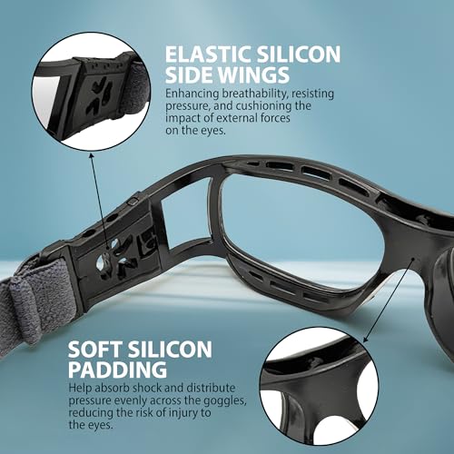 BLUE CUT Safety Outdoor Sports Goggles Unisex Anti Fog Ideal For Basketball Racquetball - color: Black