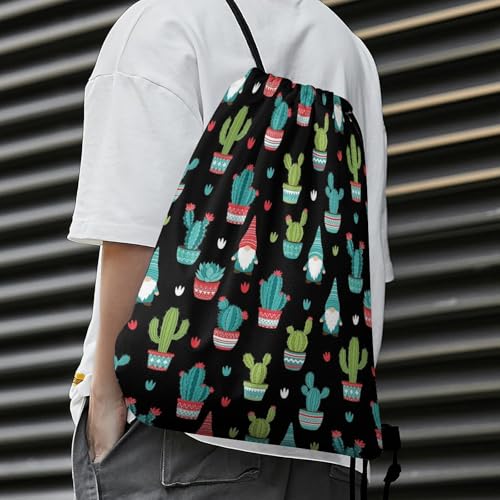 Gym Drawstring Backpack Sackpack Water Resistant for Sports Beach Yoga Travel Unisex, Gnomes Succulents Cacti Terrarium Cactus Bags - color: Picture (349)